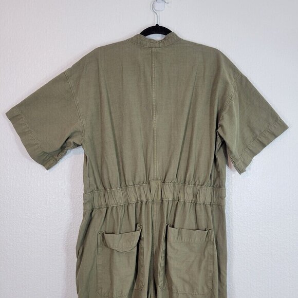 Everlane Women Size 12 Organic Cotton Jumpsuit Boiler Suit Green Short Sleeve - Picture 9 of 12